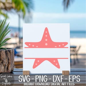 Cornice con nome e monogramma diviso a stella marina - Download digitale istantaneo - file svg, png, dxf ed eps inclusi! Tropicale, oceano, spiaggia