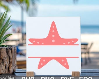 Starfish Split Monogram Name Frame - Instant Digital Download - svg, png, dxf, and eps files included! Tropical, Ocean, Beach