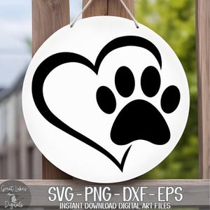 Huella de pata de corazón svg png dxf eps Descarga digital