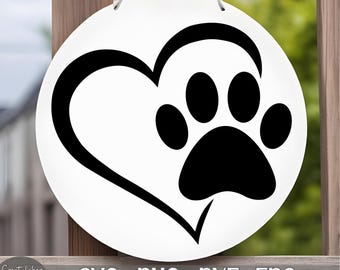 Paw Print Heart svg png dxf eps Digital Download