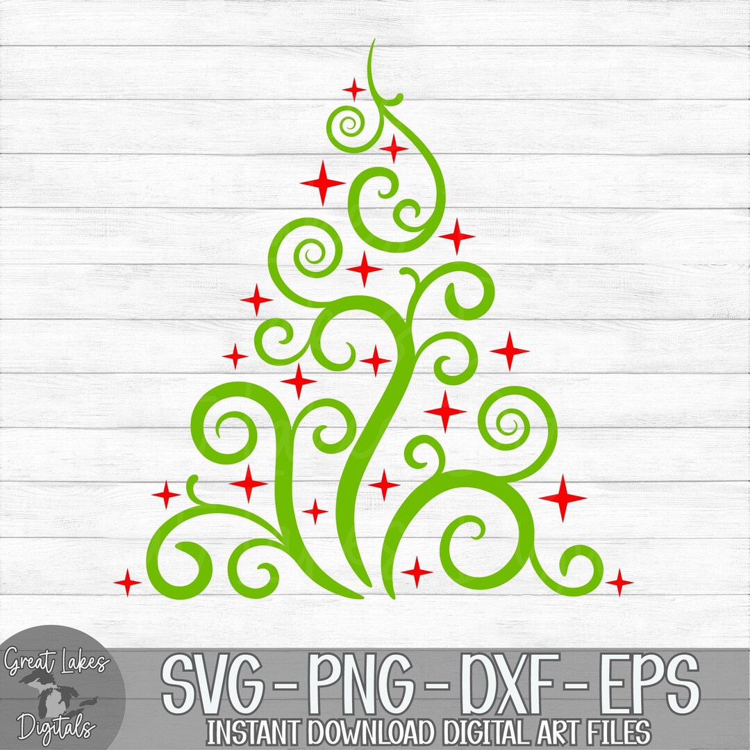 Swirly Christmas Tree Instant Digital Download Svg, Png, Dxf, and Eps