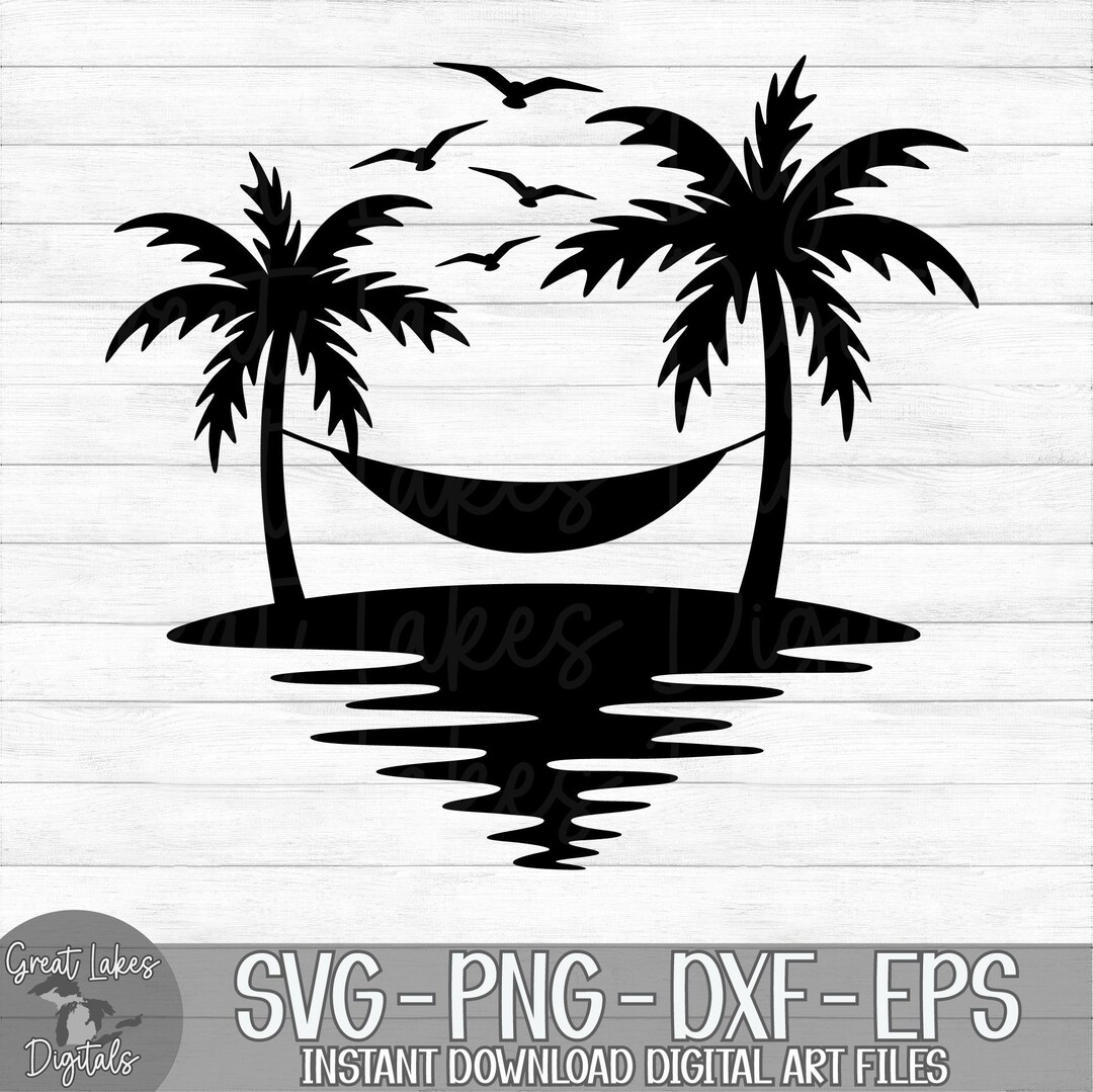 Palm Trees & Hammock - Instant Digital Download - Svg, Png