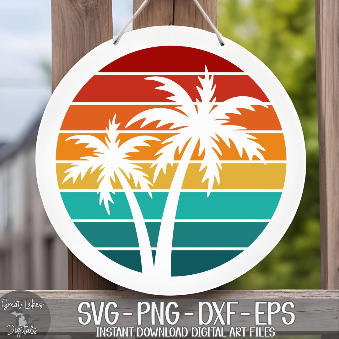 Retro Palm Trees Sunset Svg Png Dxf Eps Digital Download - Etsy