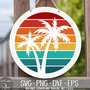 Retro Palm Trees Sunset svg png dxf eps Digital Download