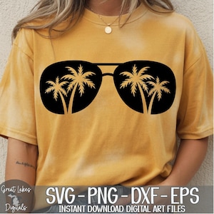Palm Tree Sunglasses - Instant Digital Download - svg, png, dxf, and eps files included! Ocean, Tropical, Beach image 1