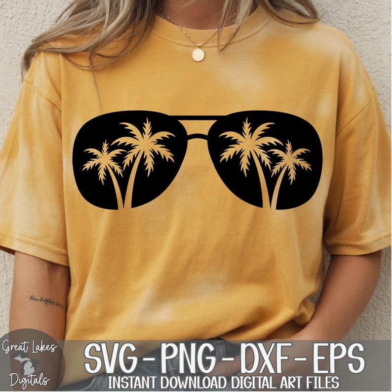Palm Tree Sunglasses - Instant Digital Download - svg, png, dxf, and eps files included! Ocean, Tropical, Beach image 1