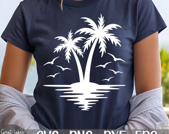 Palm Trees svg png dxf eps Digital Download - Ocean Water, Birds, Tropical Summer