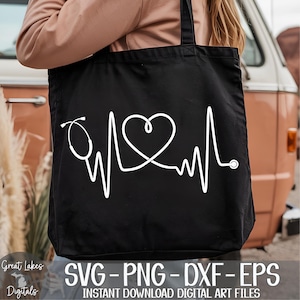 Heartbeat EKG Doctor Nurse Stethoscope svg png dxf eps Digital Download
