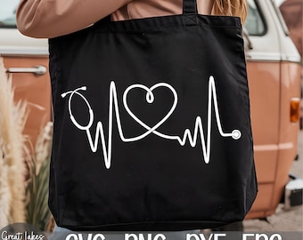 Heartbeat EKG Doctor Nurse Stethoscope svg png dxf eps Digital Download