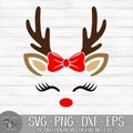 Reindeer with Bow - Instant Digital Download - svg, png, dxf, and eps files included! - Christmas, Reindeer Face, Antlers, Girl