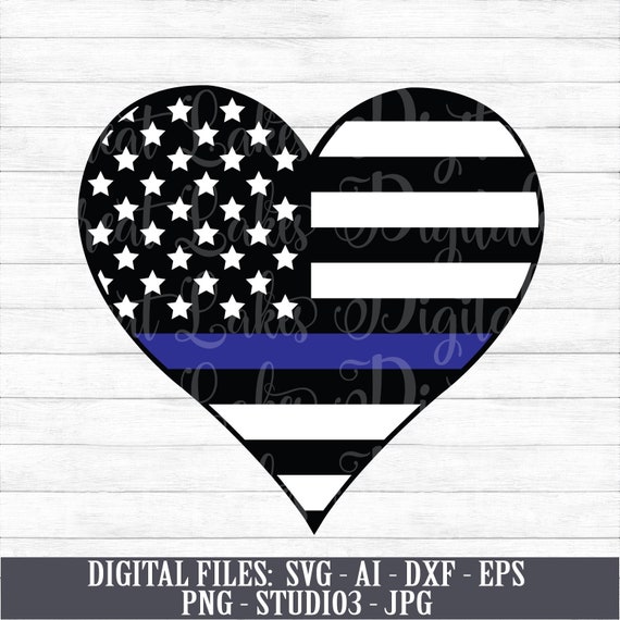 Police Heart Thin Blue Line American Flag Instant Digital Etsy