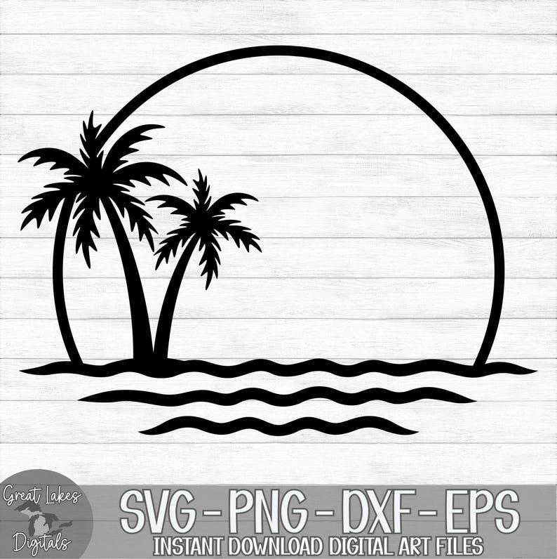 Palm Trees svg png dxf eps Digital Download - Tropical, Vacation, Ocean, Beach, Waves image 2