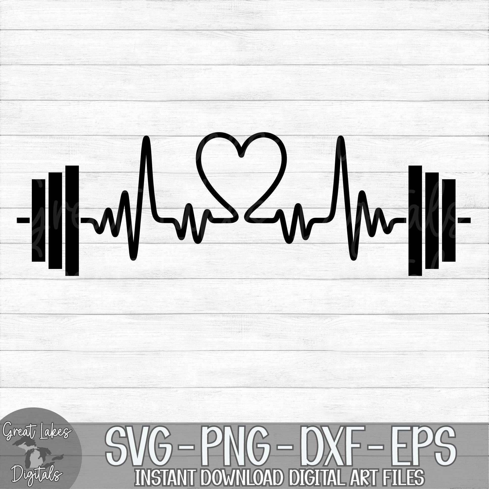 Heartbeat Barbell Instant Digital Download svg png dxf and eps files included Weights Power Lifting EKG Heart