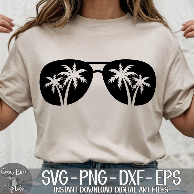 Palm Tree Sunglasses - Instant Digital Download - svg, png, dxf, and eps files included! Ocean, Tropical, Beach image 5