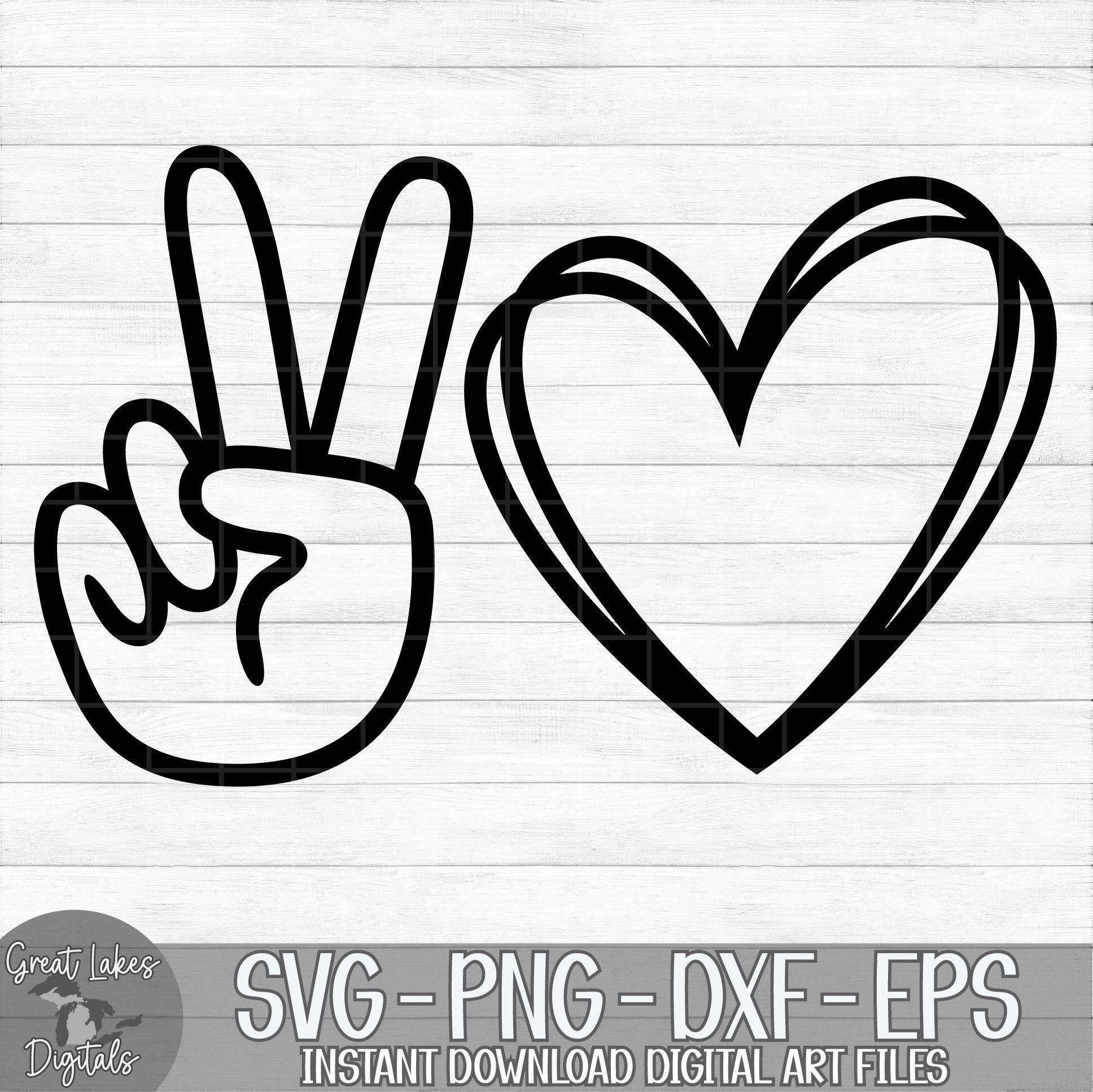 Peace and Love - Instant Digital Download - svg, png, dxf, and eps files  included! Peace Hand, Peace Sign, Signal, Heart