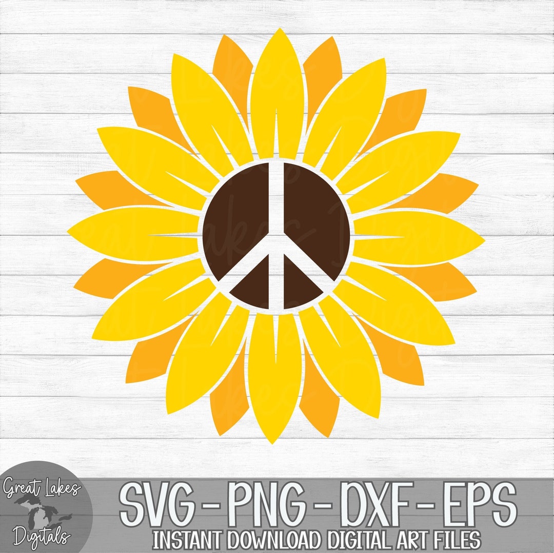 Sunflower Peace Sign Instant Digital Download Svg, Png, Dxf, and Eps