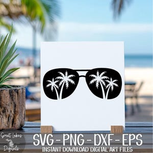 Palm Tree Sunglasses - Instant Digital Download - svg, png, dxf, and eps files included! Ocean, Tropical, Beach image 4