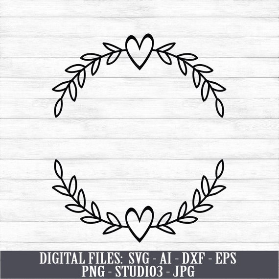 Laurel Heart Wreath Instant Digital Download Svg Ai Dxf Etsy