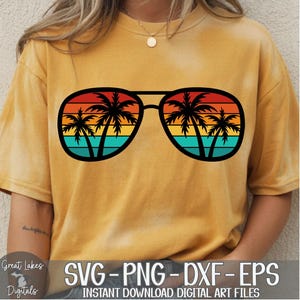 Palm Tree Sunset Sunglasses - Instant Digital Download - svg, png, dxf, and eps files included! Ocean, Retro, Tropical, Vintage
