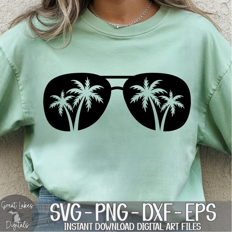Palm Tree Sunglasses - Instant Digital Download - svg, png, dxf, and eps files included! Ocean, Tropical, Beach image 3