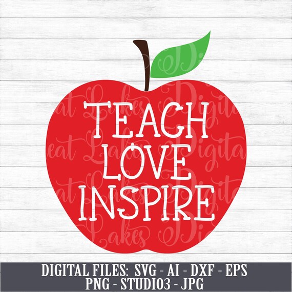 Teach Love Inspire Back To School Teacher Apple Instant Etsy