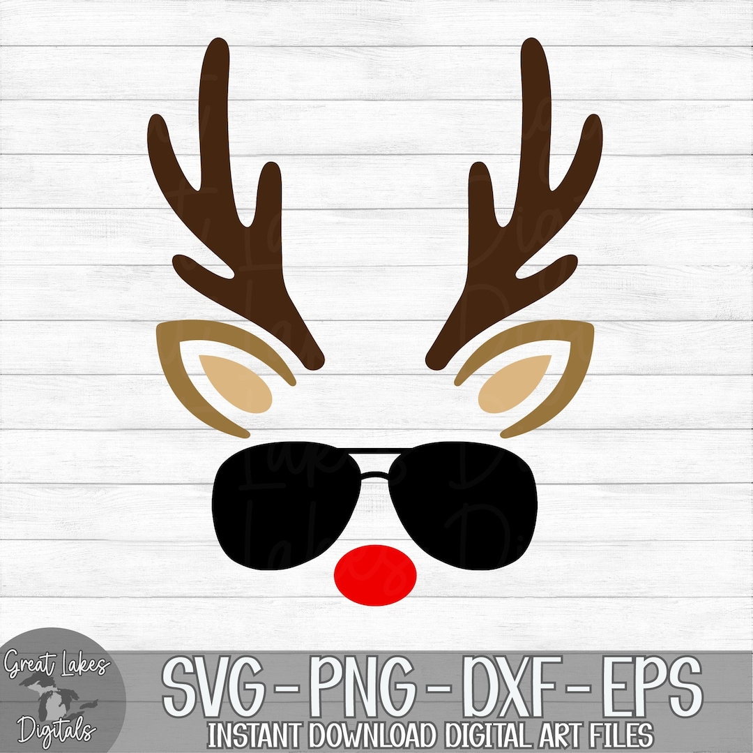 Reindeer & Sunglasses Instant Digital Download Svg, Png, Dxf, and Eps