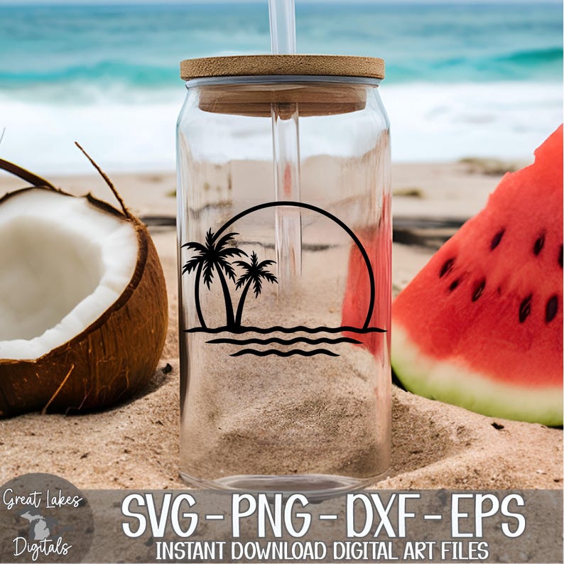 Palm Trees svg png dxf eps Digital Download - Tropical, Vacation, Ocean, Beach, Waves image 7