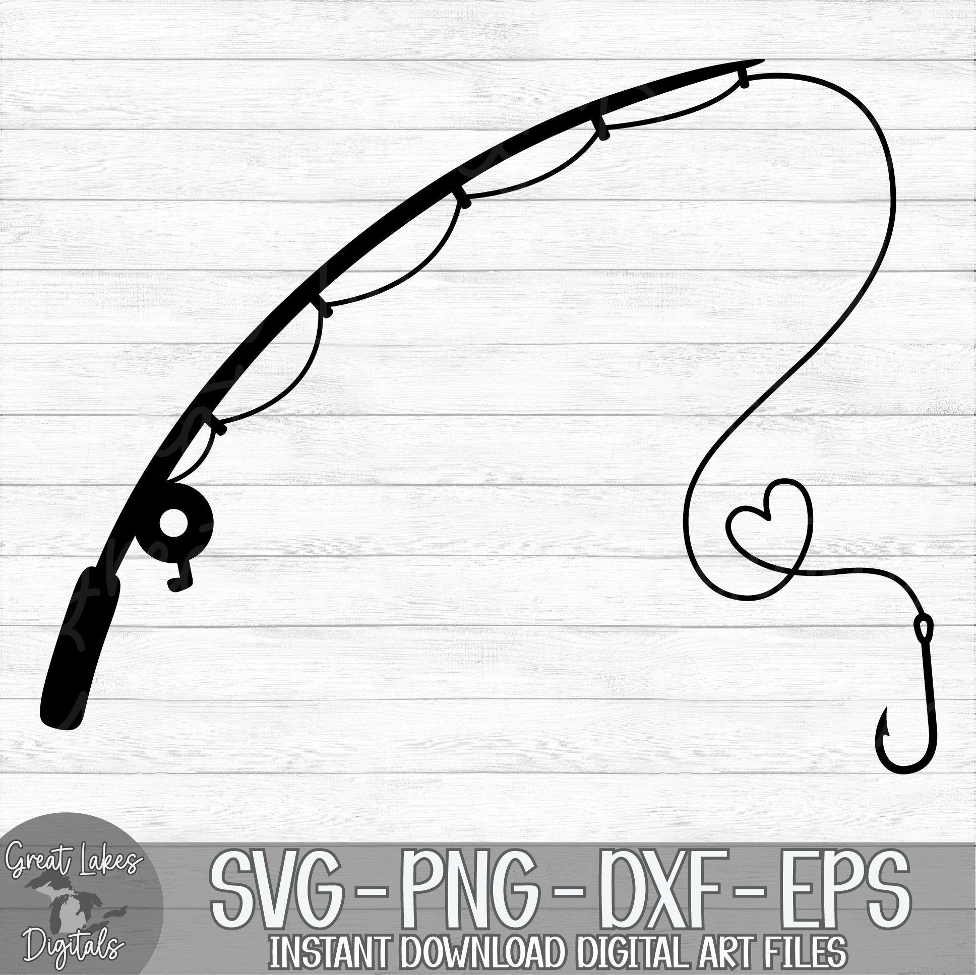 Fishing Pole - Instant Digital Download - svg, png, dxf, and eps files  included! Fishing Hook, Fishing Rod, Heart