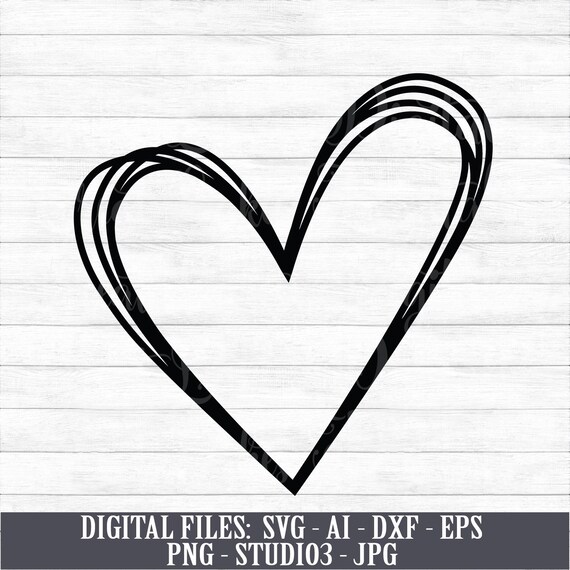 Hand Drawn Heart Doodle Heart Scribble Heart Instant Digital Download Svg Ai Dxf Eps Png Studio3