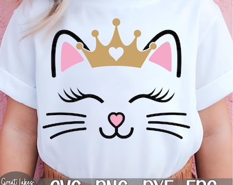 Cat Face with Crown svg png dxf eps Digital Download
