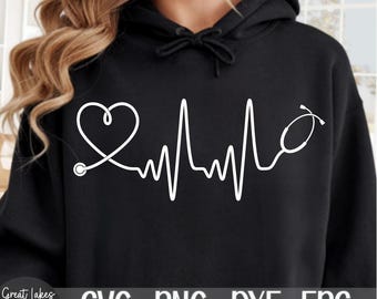 Heartbeat Stethoscope - Nurse, Doctor, EKG - Instant Digital Download - svg, png, dxf, and eps files included!