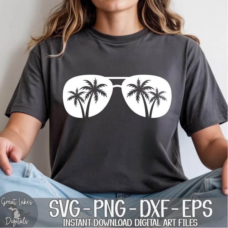 Palm Tree Sunglasses - Instant Digital Download - svg, png, dxf, and eps files included! Ocean, Tropical, Beach image 2