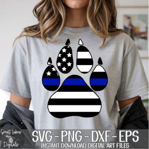 Police Dog Paw Print - Thin Blue Line, American Flag, K-9 - Instant Digital Download - svg, png, dxf, and eps files included!