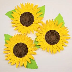 Set of 3 Paper Sunflowers - Handmade, Paper Flowers, Sunflower Decor, Sunflower Crafts, Party Decor, Scrapbook, Loose Flowers