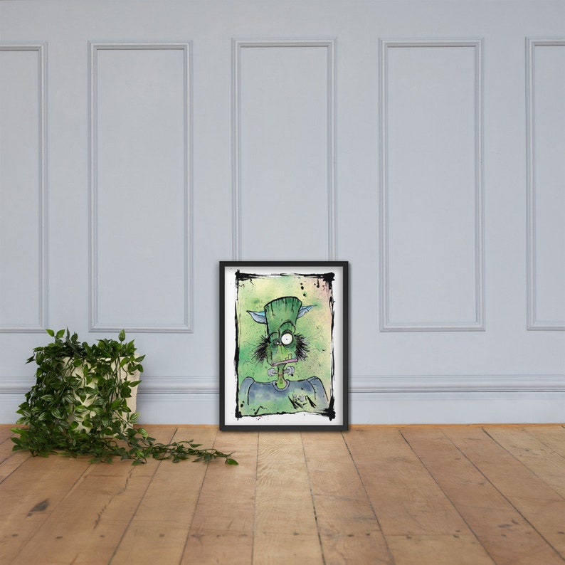 Frankenstien cat Framed poster designed by Kieron Seamons