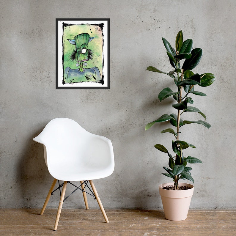 Frankenstien cat Framed poster designed by Kieron Seamons