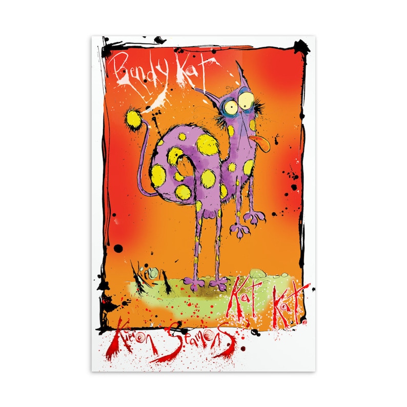 Bendy Cat Standard Postcard illustrated by Kieron Seamons