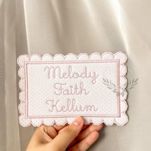 Girls Hospital Name Plate | Baby Girls Scalloped Hospital Keepsake | Hospital Bassinet Name Plate