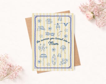 New Mum Summer Beach Card, Coastal Celebration Greeting (A6)