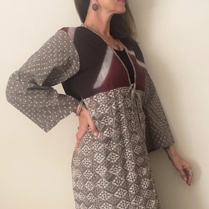 Block Print Cotton Kimono Duster Jacket - Patchwork Design, Size M/L