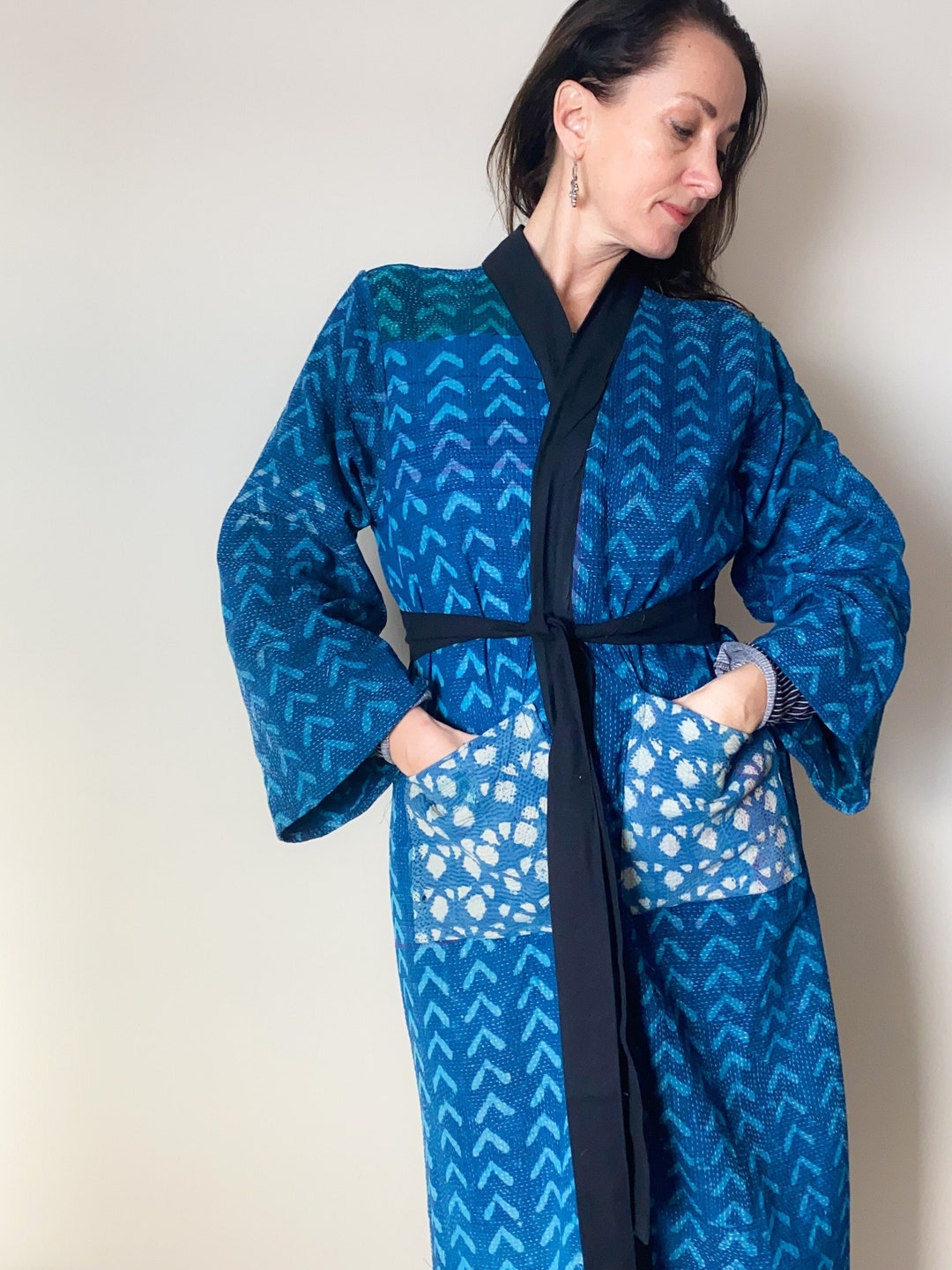 Kantha Robe Unisex Robe Kantha Kimono Indigo Hand Dyed - Etsy