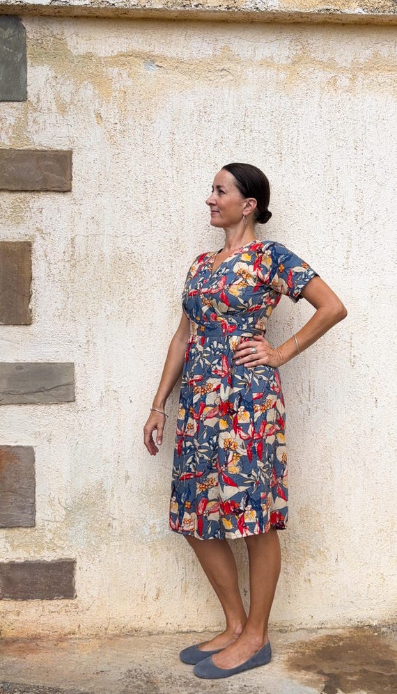 rayon knee length dresses Green and Grey Printed Rayon Knee-Length Dress