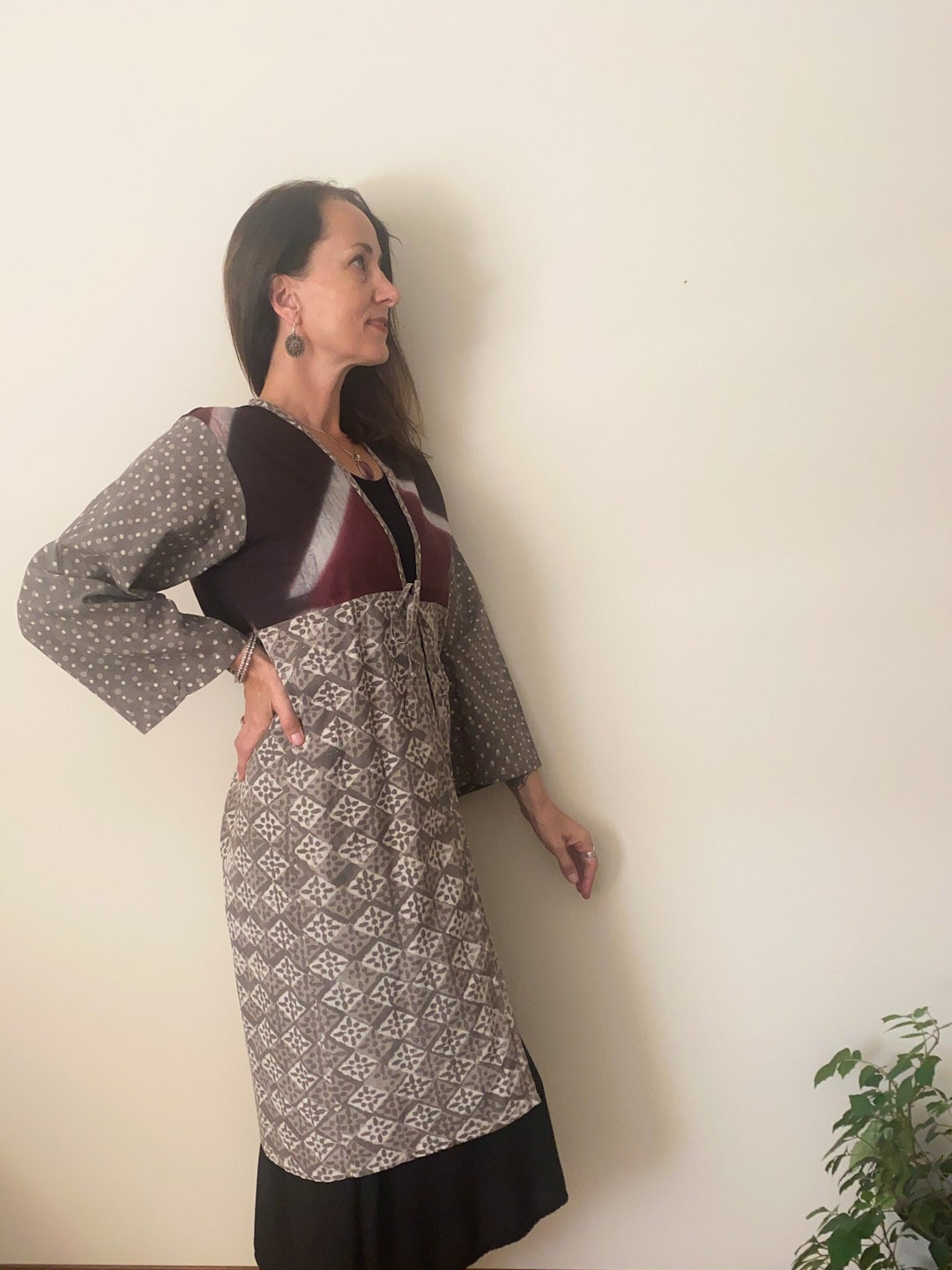 Block Print Cotton Duster, Patchwork Kimono, Duster Jacket With Tie