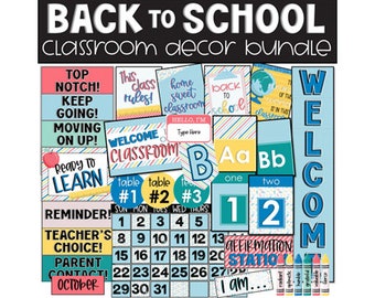 Pacchetto decorazioni per l'aula di ritorno a scuola, tema dell'aula, bacheca, espositore per l'aula, arredamento semplice dell'aula, tema scolastico