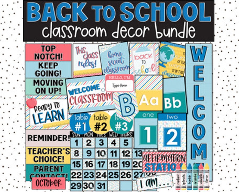 Back to School Classroom Decorations Bundle, Classroom Theme, Bulletin