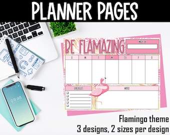 Weekly Planner Pages, Flamingo Theme, Teacher Planner, Weekly Planner, Lesson Planner