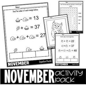 November Fun Morning Work Packet, Early Finisher Activities, Month Fun