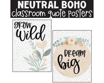 Neutral Boho Growth Mindset Classroom Posters, Classroom Decorations, Bulletin Board, Classroom Display, Easy Classroom Decor