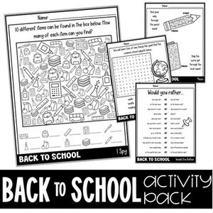 Back to School Fun Morning Work Packet, Early Finisher Activities, 1st Day of School