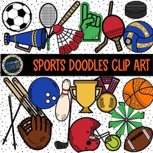 Sports Doodles Clip Art, Sports Clipart, Sports, Hand Drawn